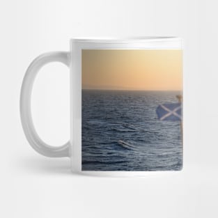 Flying Saltire flag at sea off the Islay coast Mug